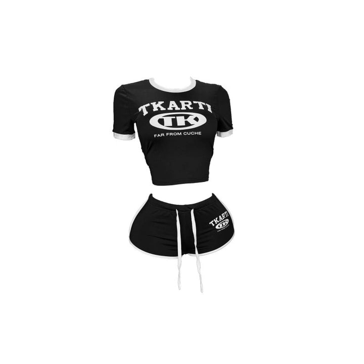 Dame Sporty Korte-Ermetopp og Shorts Sett i Moderne Design Skjora