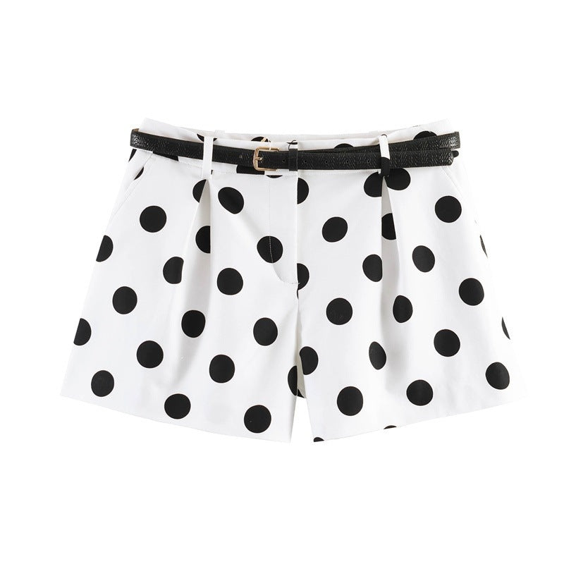 Dame elegante Polka-Dot-Shorts med belte Skjora