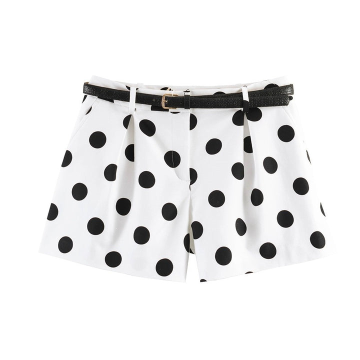Dame elegante Polka-Dot-Shorts med belte Skjora