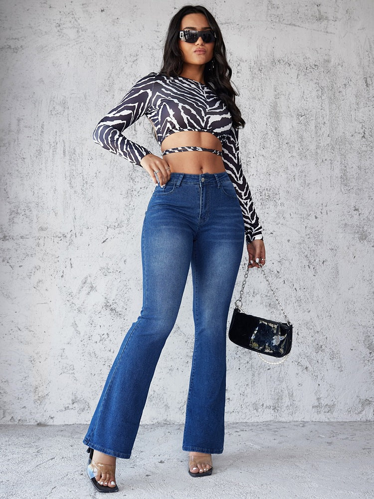 Damer Flared Jeans i moderne design med høy midje og ekstravagant vask Skjora