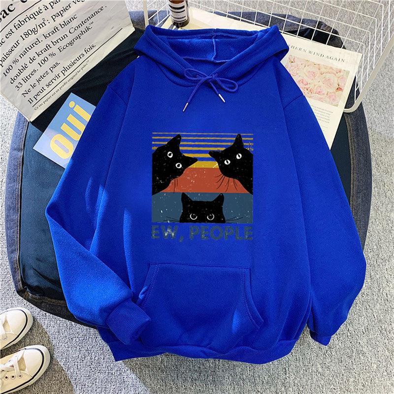 Damen Kapuzenpullover mit stylischem Katzenmotiv und inspirierendem Schriftzug Skjora