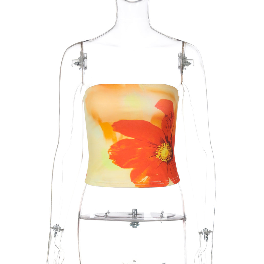 Dame blomstret bandeau topp Skjora