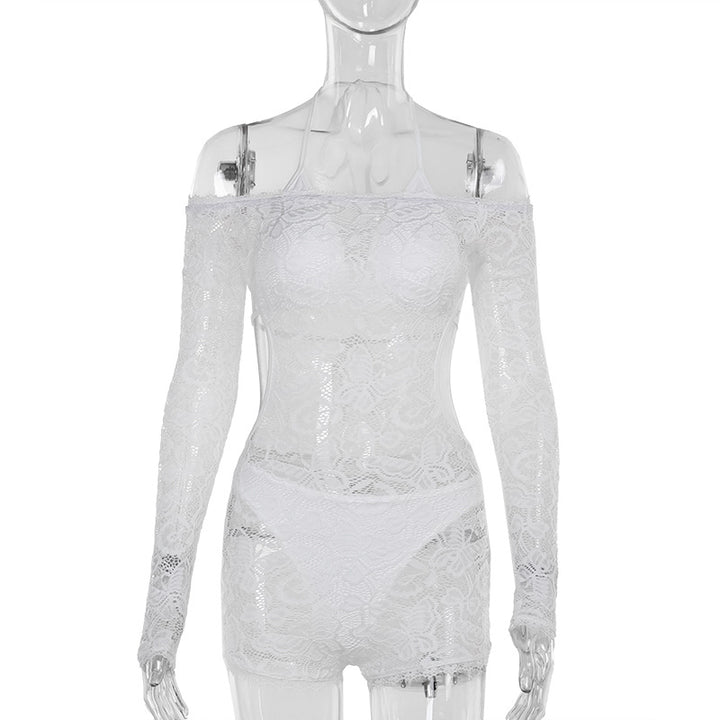 Damer spitze topp med skulderfri design og lange ermer Skjora