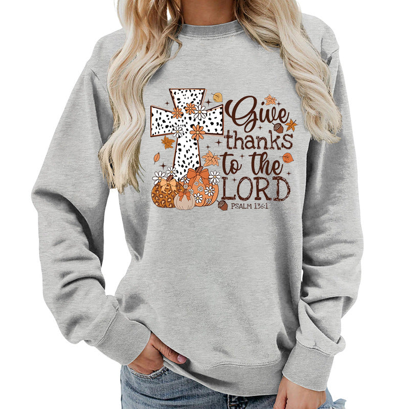 Kvinne sweatshirt med kreativt kryssprint og høstdesign Skjora