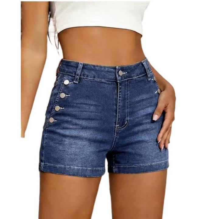 Dame Høyt skårne denim-shorts med knappdetaljer Skjora