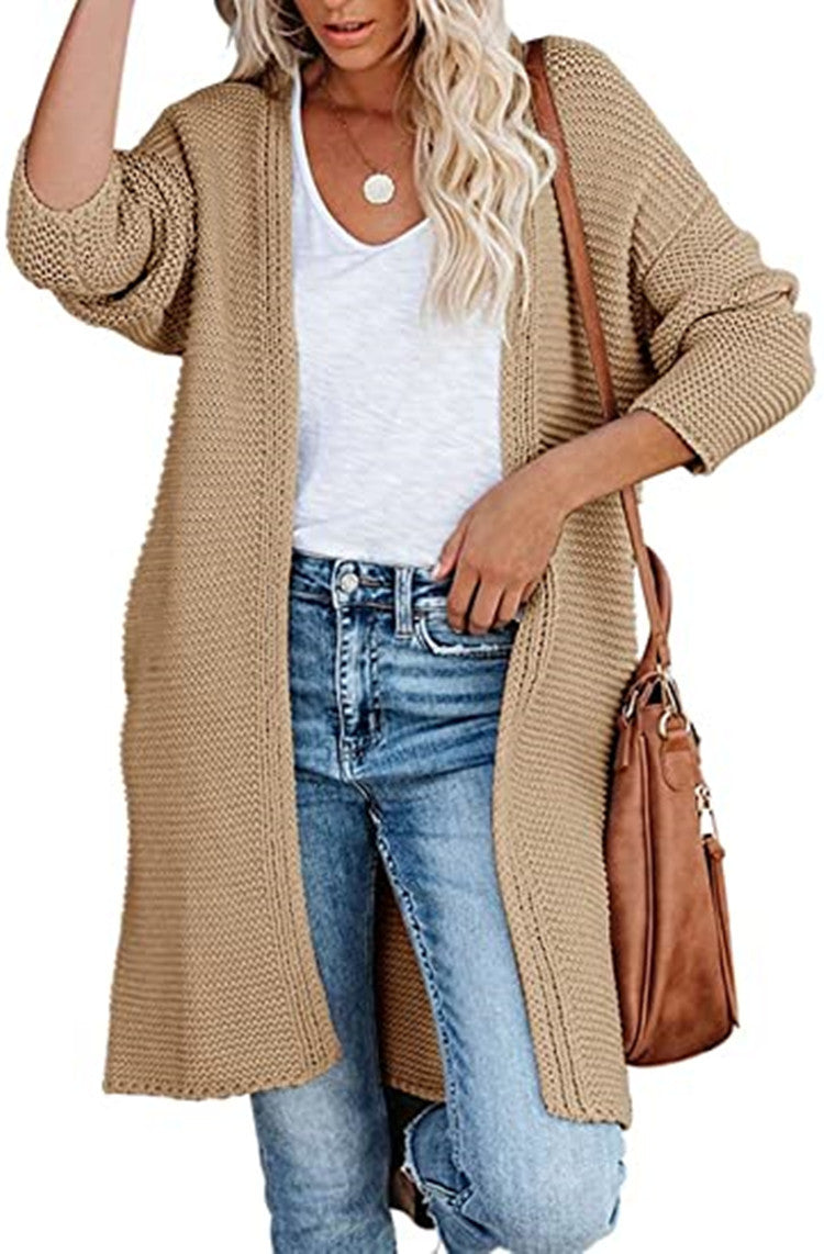 Kvinne chunky strikk cardigan med avslappet passform og åpne kanter Skjora
