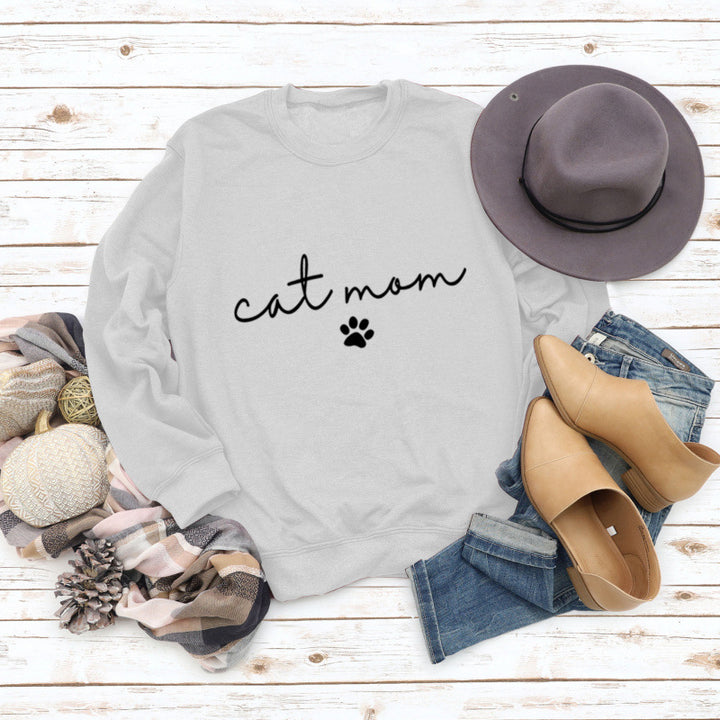 Dame sweatshirt med kreativ kattemamma-design Skjora