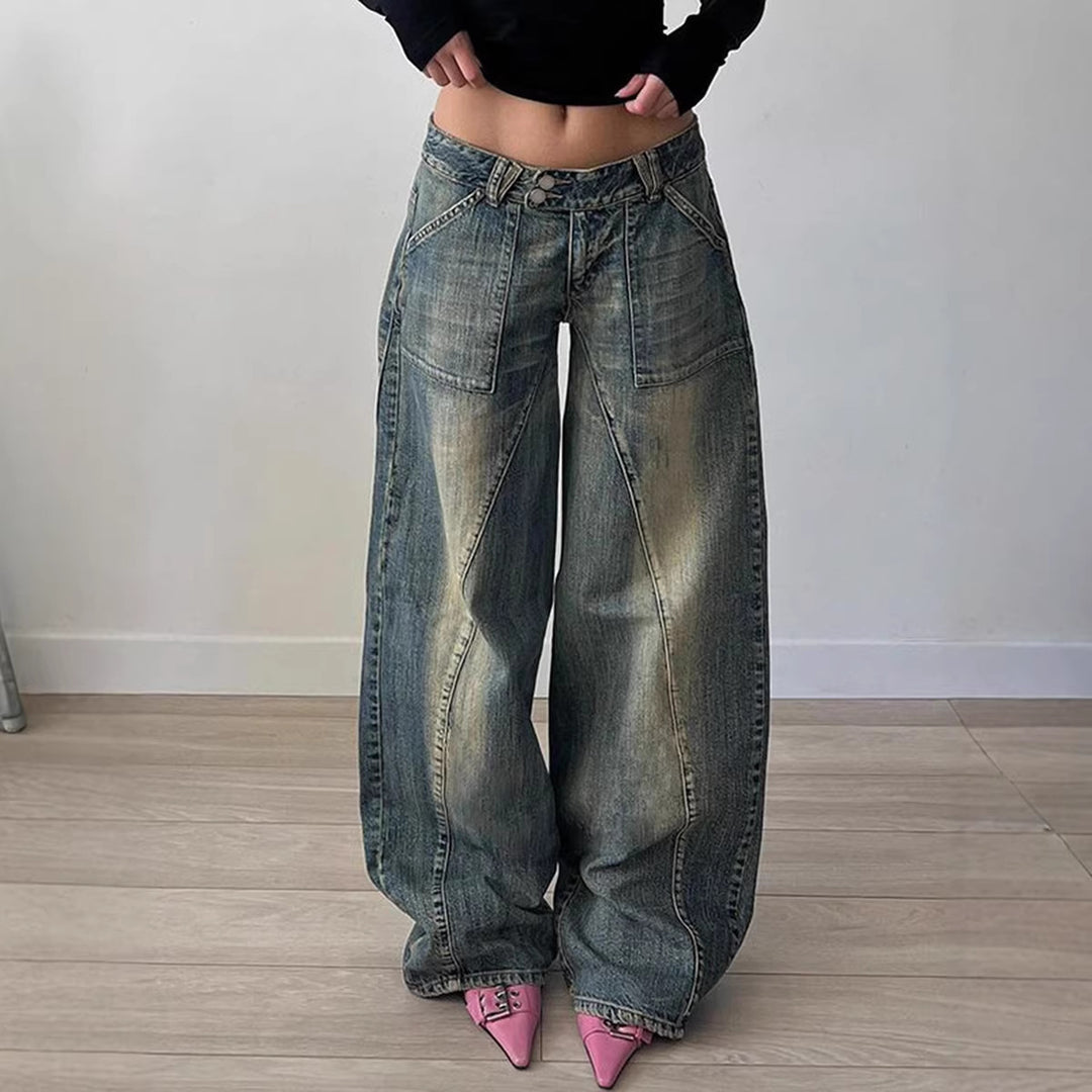 Dame vidde jeans med avslappet snitt og unikt design Skjora