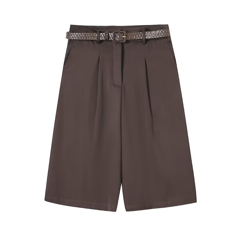 Dame elegante høt wader shorts med flettet belte Skjora