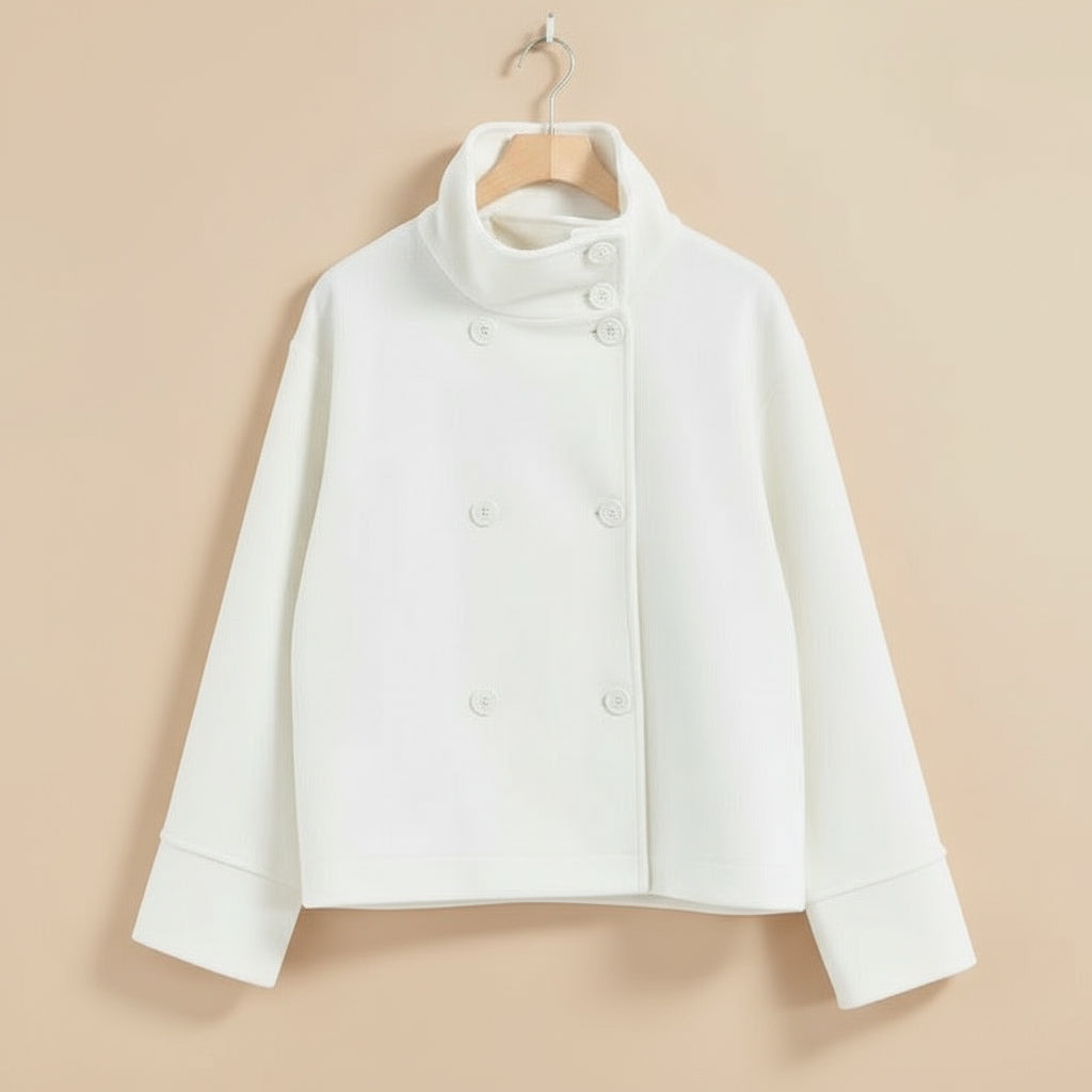 Skjora | Dame Modisk Cropped Jakke med høy Krage og dobbel knappeliste