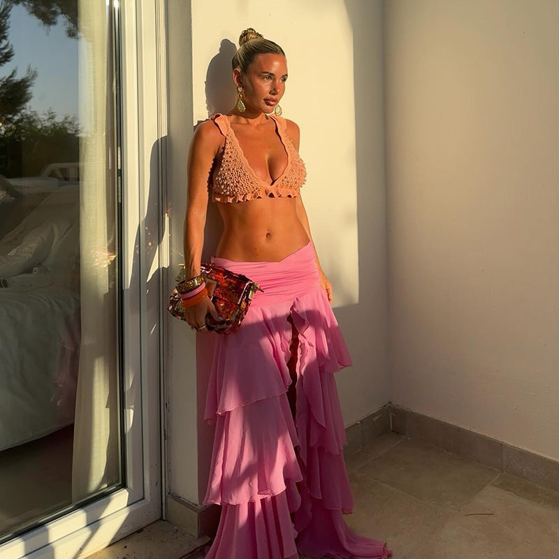 Dame elegant Maxi-skjørt med voluminøse volangdetaljer Skjora