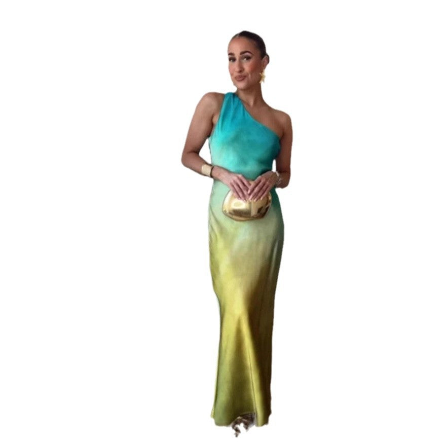 Dame Elegant Asymmetrisk Maxi Kjole med Mild Gradient og Behagelig Bærekomfort Skjora
