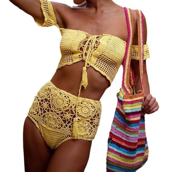 Damen Häkel-Bikini-Set mit dekorativen Fransen und trendigem Oberteil Skjora