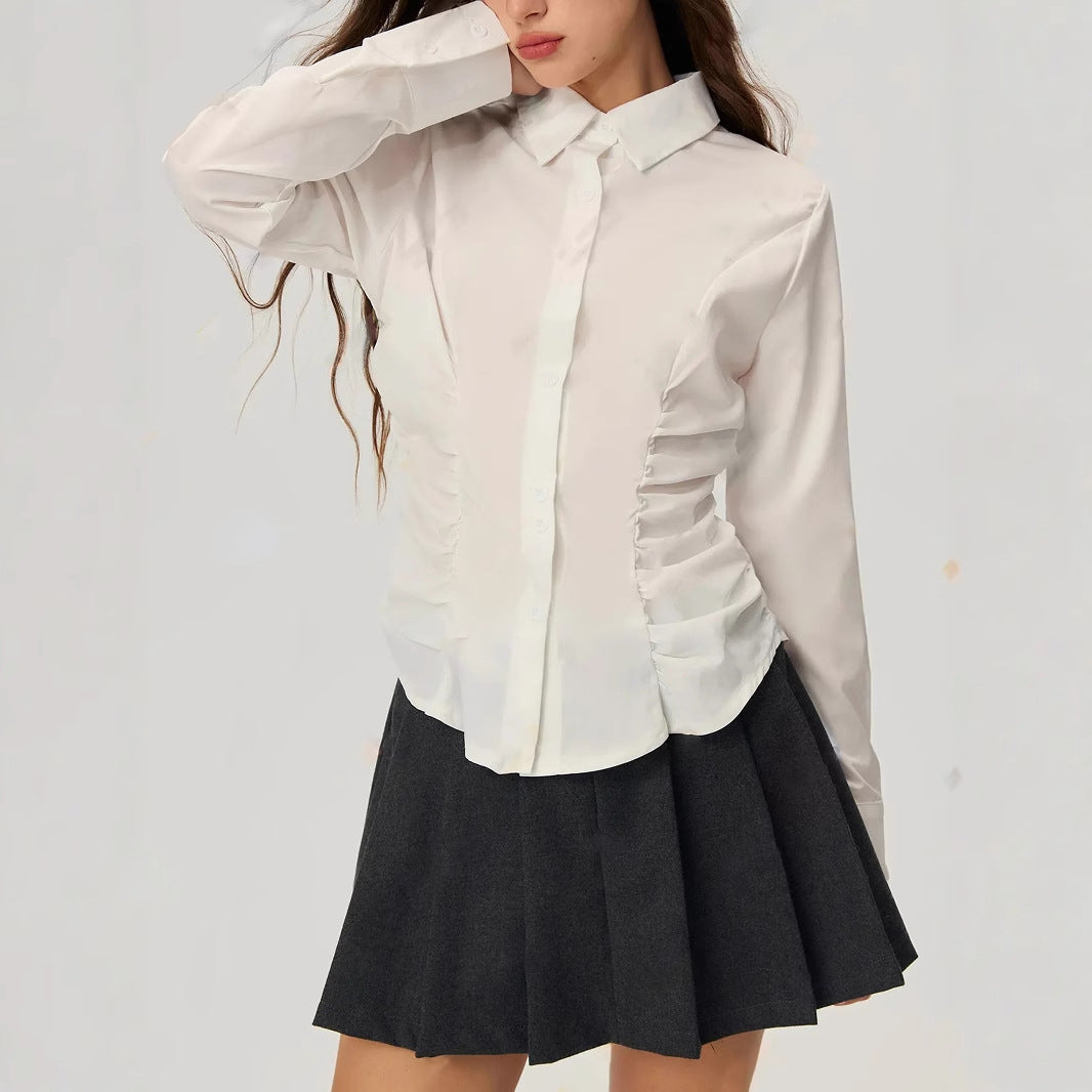 Dame elegant bluse med volangdetaljer Skjora