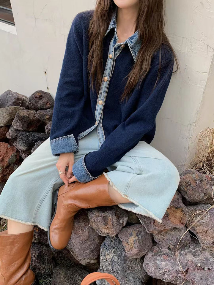 Dames fashionable cardigan med innovativ krage og elegante knappdetaljer Skjora