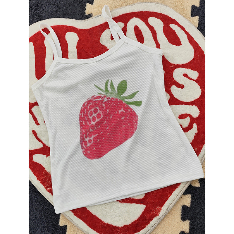 Dame cropped T-skjorte med fruktig jordbærdesign Skjora
