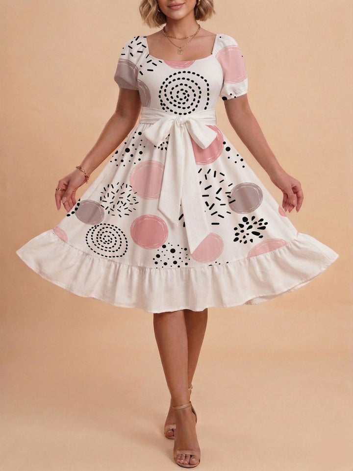 Damen Verspieltes Maxikleid mit Bärenmuster und taillierbarem Band Skjora