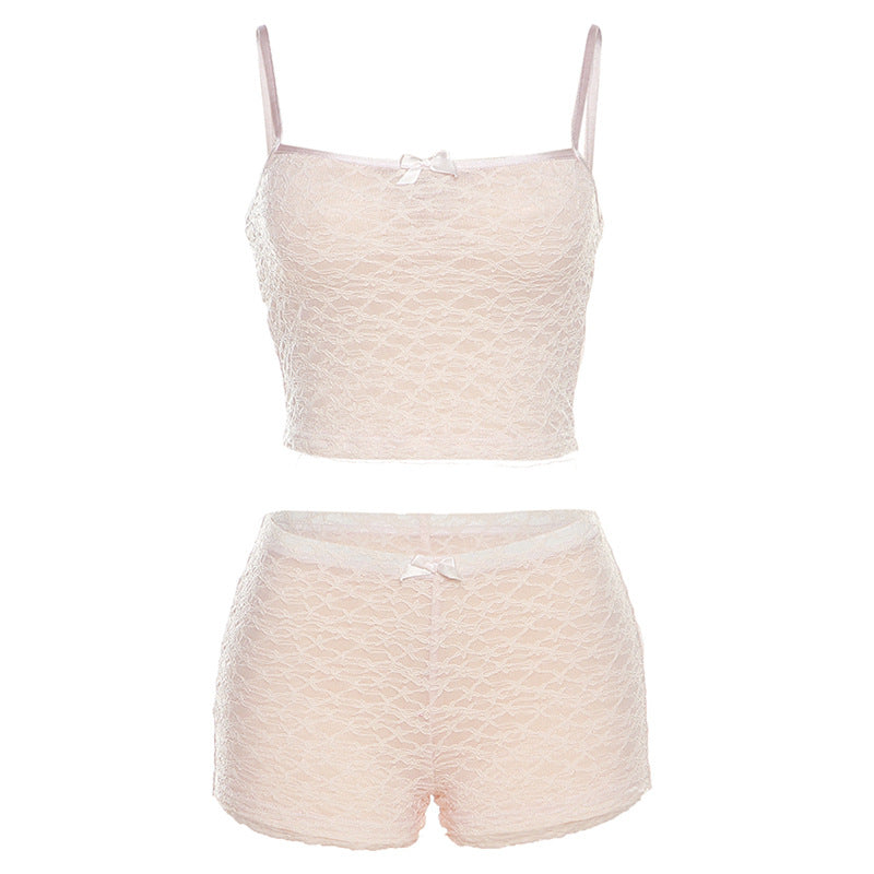 Dame spiss-utskjæring-crop-top og shorts sett Skjora