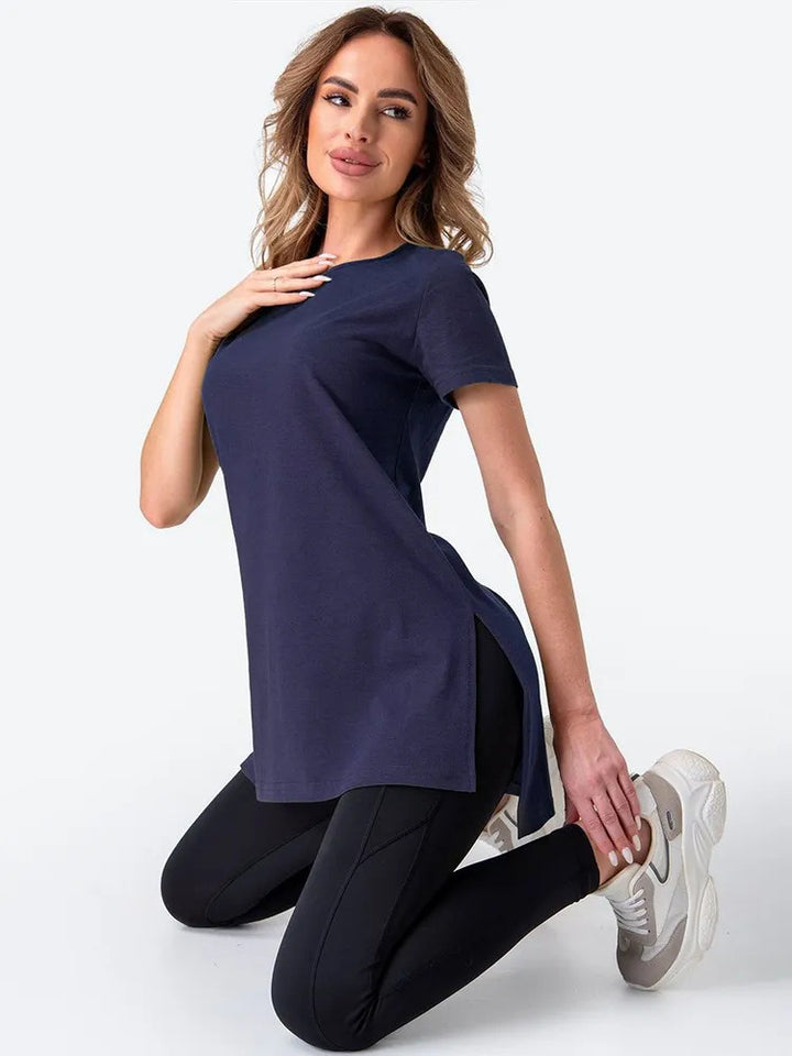 Dame casual longline T-skjorte med sidesplitter og høy slitasjekomfort Skjora