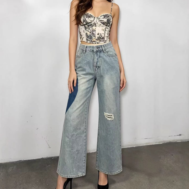 Damer bredskårne denimjeans med unike fargeaksenter Skjora