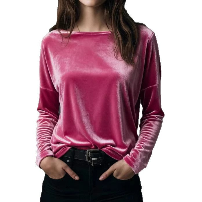 Women's elegant light velvet long-sleeved top