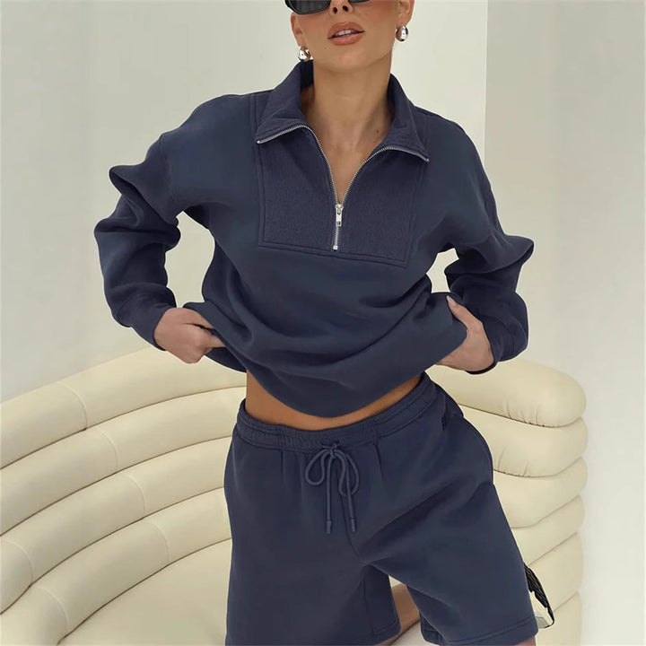 Damer sporty fleece sett med glidelås Skjora