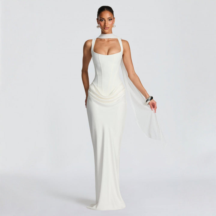 Dame Elegant Maxi-Kjole med raffinerte Draperinger Skjora