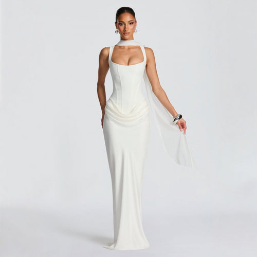 Dame Elegant Maxi-Kjole med raffinerte Draperinger Skjora