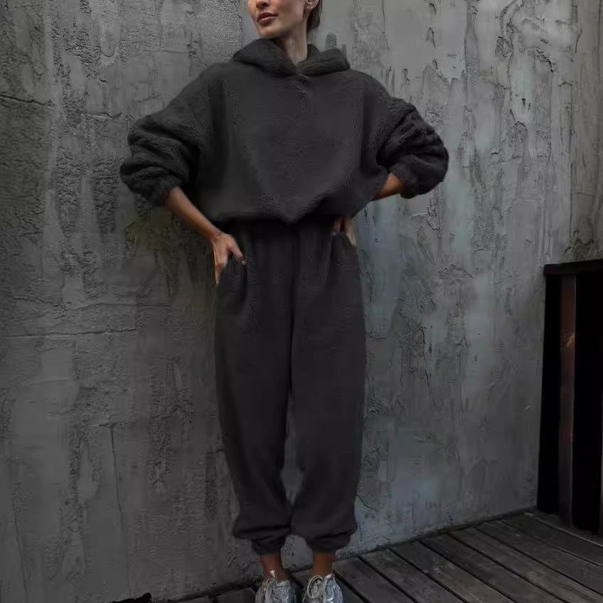 Dame Fleece Lounge Sett med Elastisk Midje og Høy Krage