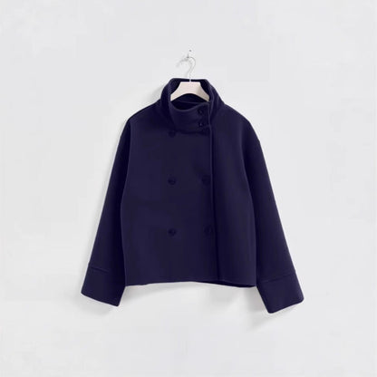 Skjora | Dame Modisk Cropped Jakke med høy Krage og dobbel knappeliste