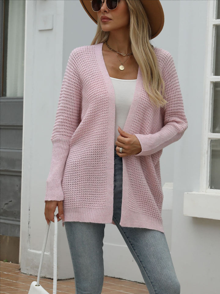 Kvinnens uformelle strikket cardigan med åpen front og grov tekstur Skjora