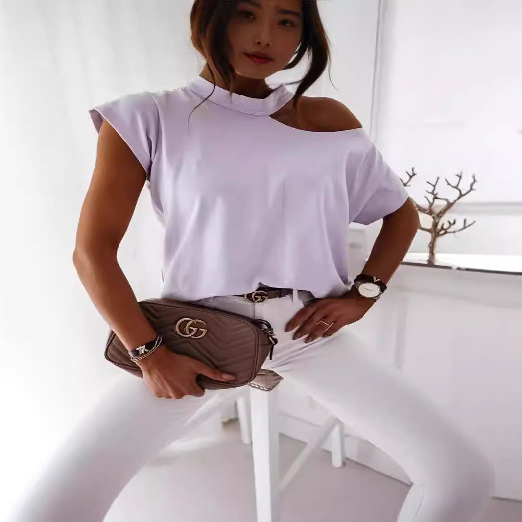 Dame Off-Shoulder T-skjorte med moderne snitt og behagelige ermer Skjora