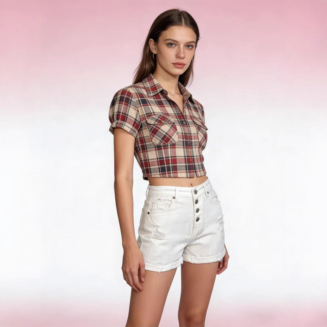 Dame cropped denim-jakke med to lommer Skjora