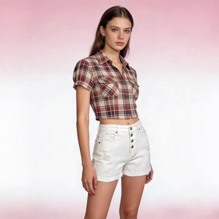 Dame cropped denim-jakke med to lommer Skjora