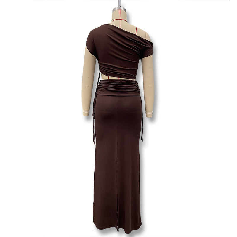 Dame Langerm Maxi Kjole med asymmetrisk snitt og elegant overdel Skjora