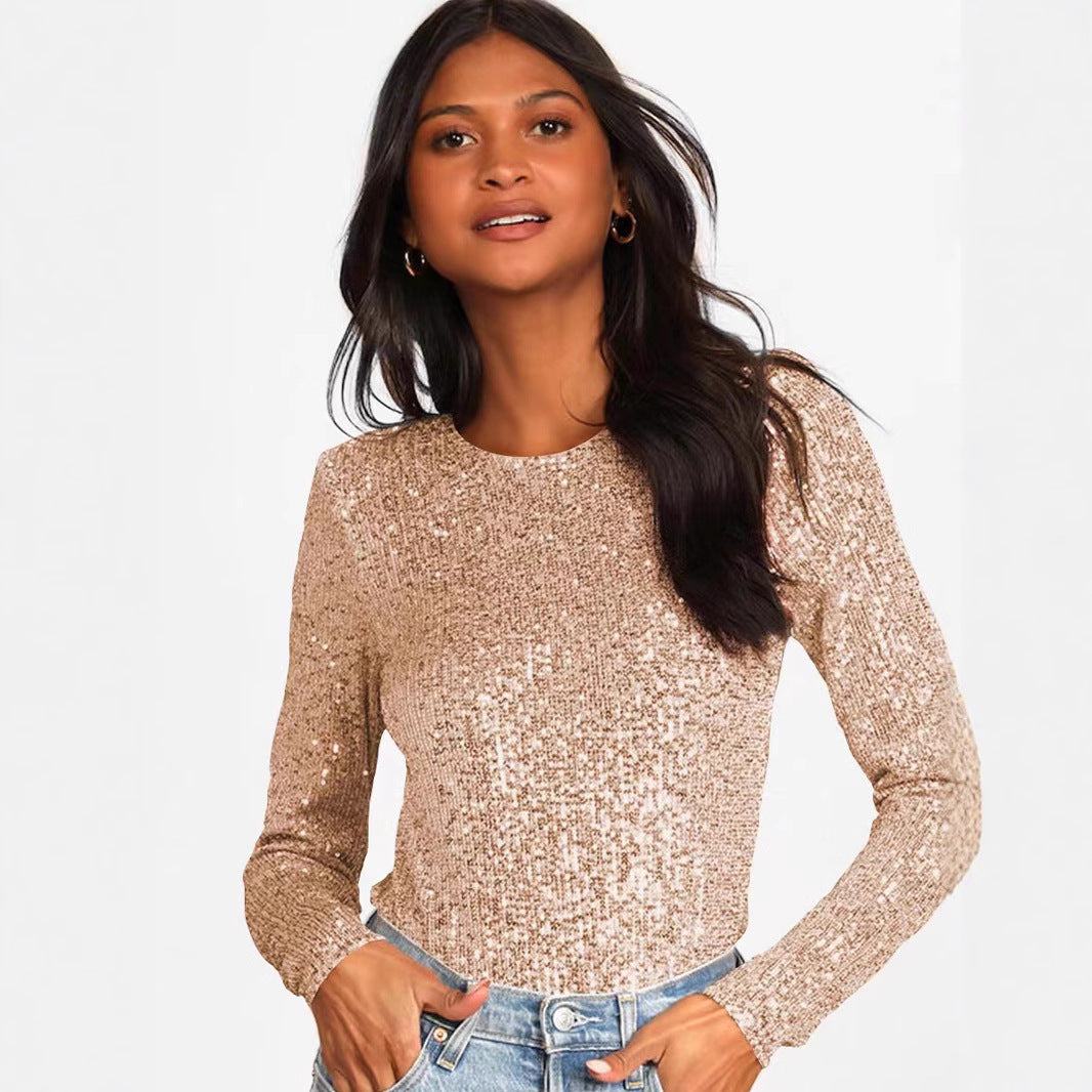Kvinnenes glitrende bodysuit med lange ermer og glitrende toppmateriale Skjora