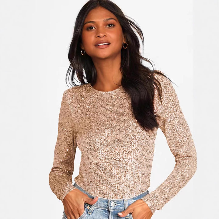 Kvinnenes glitrende bodysuit med lange ermer og glitrende toppmateriale Skjora