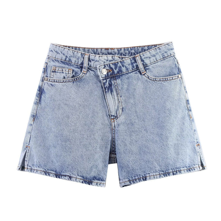 Dame jeansshorts i avslappet vintage-stil med høy midje og sidelommer Skjora
