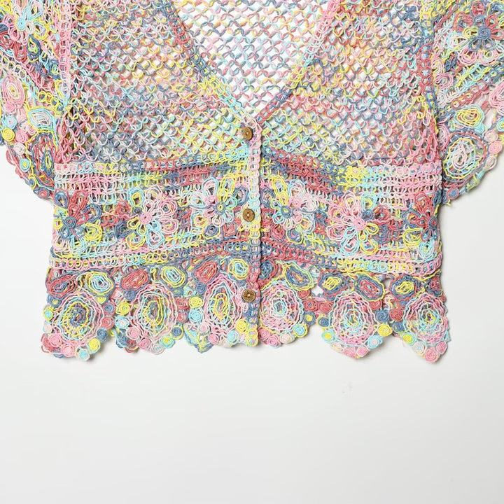 Dame luftig spets-crochet-cardigan med fargerikt heklemønster Skjora