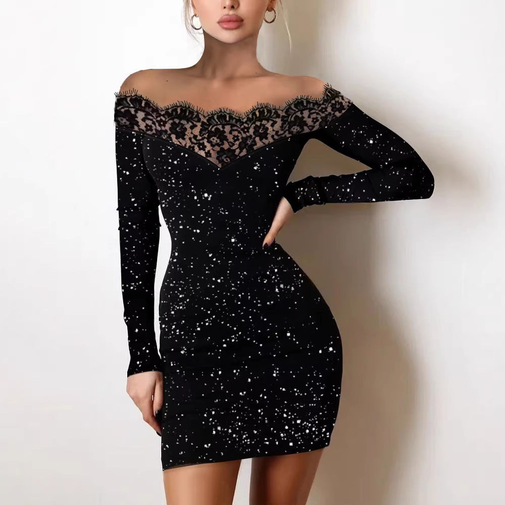Dame Offshoulder Kjole med Spissdetaljer Skjora