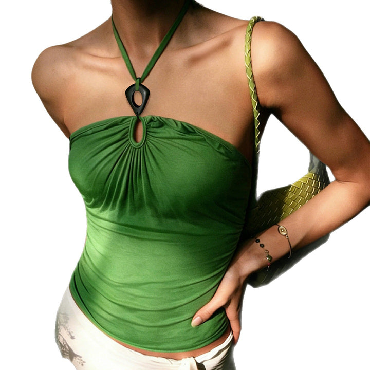 Dame elegant tanktop med raffinerte volangdetaljer og snøring Skjora