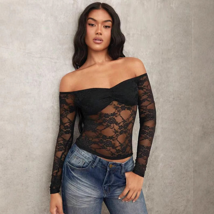 Dame Off-Shoulder Spissen topp med lange ermer og romantiske detaljer Skjora