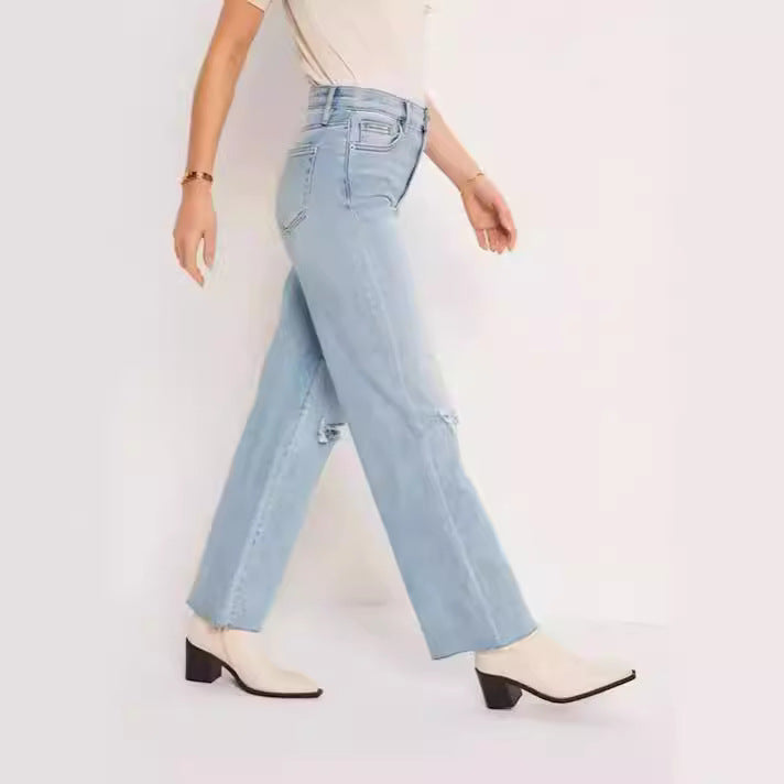 Dame Høyhånd Jeans med frynset søm og trendy hulldetaljer Skjora