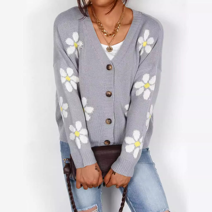 Dame cardigan med blomsterapplikasjoner Skjora