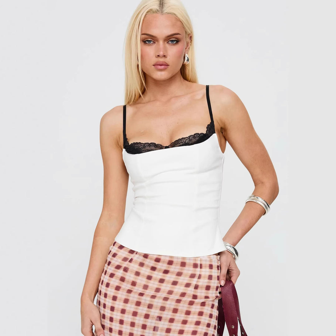Dame Polka Dots Bustier-Topp med blondedetaljer Skjora