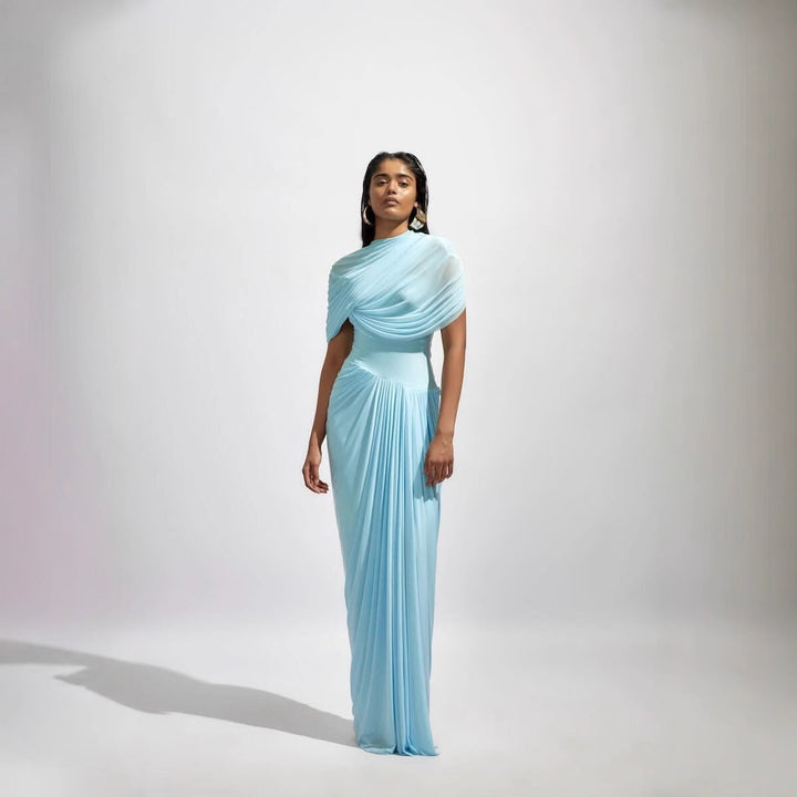 Dame Maxikjole med elegant drapering og asymmetrisk cut-out Skjora
