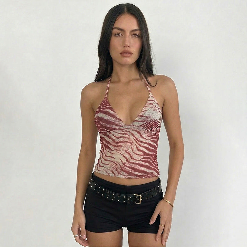 Dame Halter-top med eksotisk dyremønster og figurnær passform Skjora
