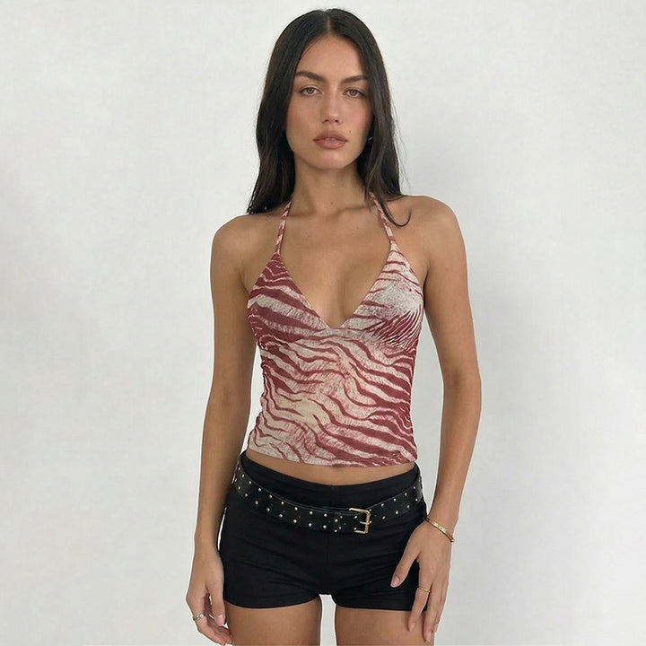 Dame Halter-top med eksotisk dyremønster og figurnær passform Skjora