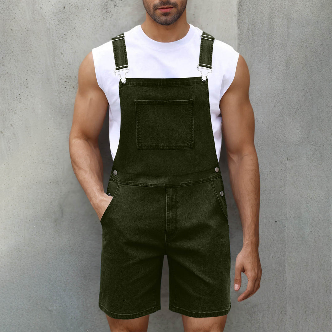 Herre denim-latzshorts med moderne lommer og justerbare stropper Skjora