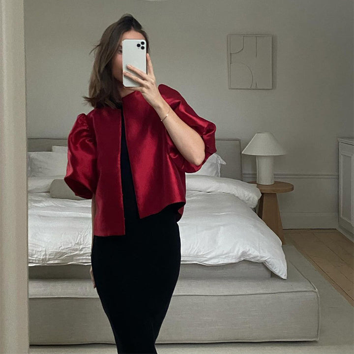 Dame stilfull bluse med puffarmer Skjora